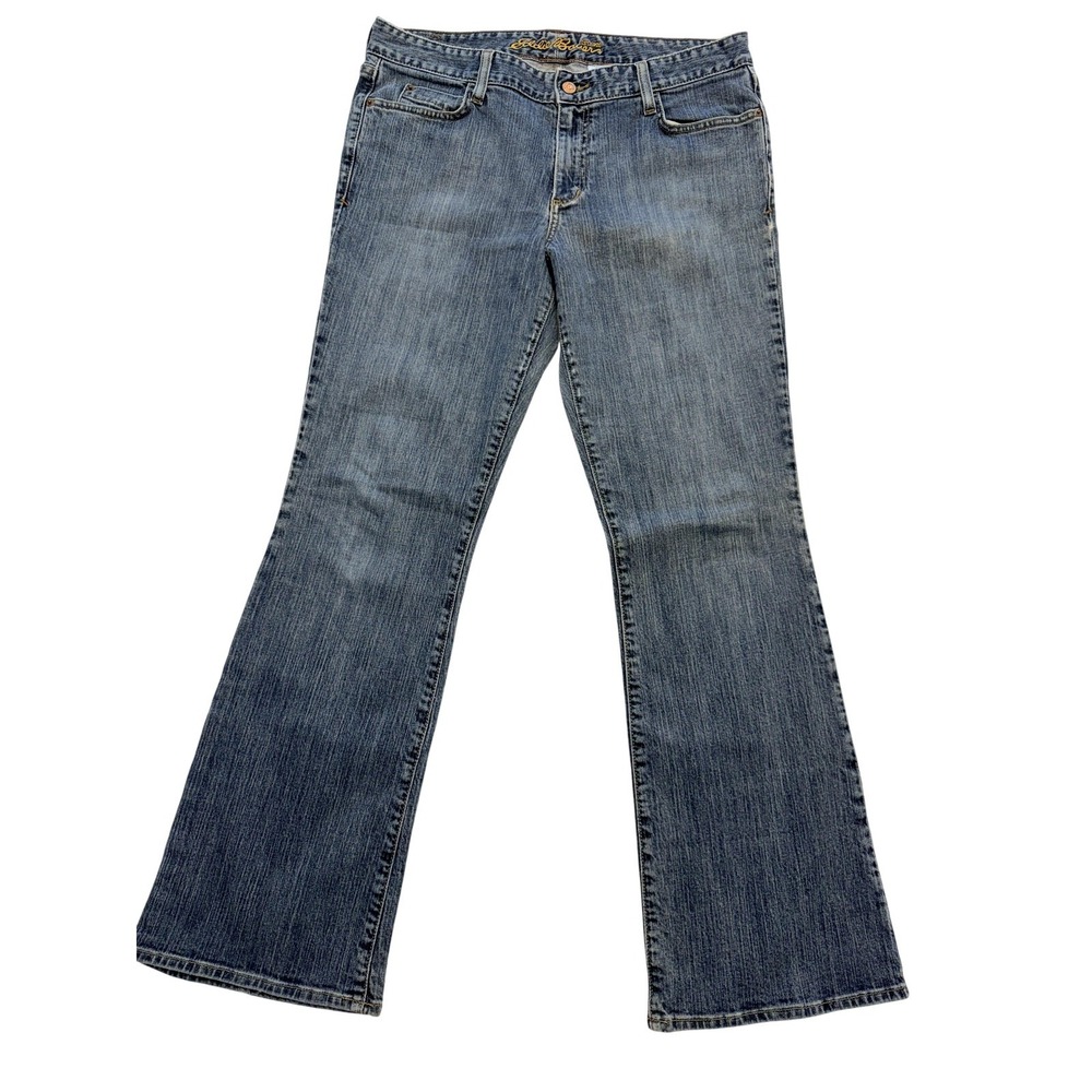 Eddie Bauer Bootcut Jeans Womens 18R Blue Med Wash Mid Rise Stretch 35x31